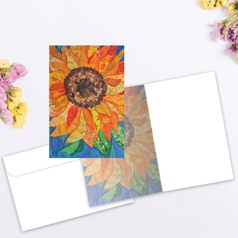 Tree-Free Greetings Vibrant Sunflower All Occasion Cards - 12 Recycled 4x6 Notecards & White Envelopes, Thick Cardstock, Sustainably Made in USA - Colorful Floral Collage - Image 2